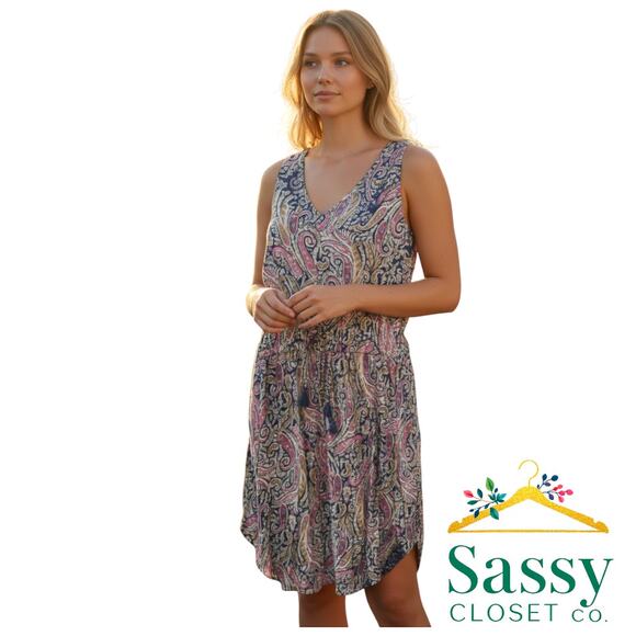 Lucky Brand Boho Midi Dress Women’s Medium Sleeveless V‑Neck Festival Capsule - Picture 1 of 6